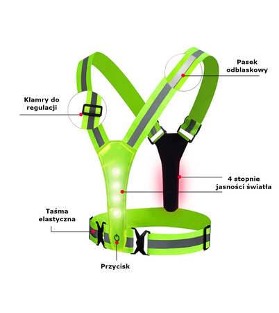 Szelki odblaskowe z diodami LED Visable Pro zielone